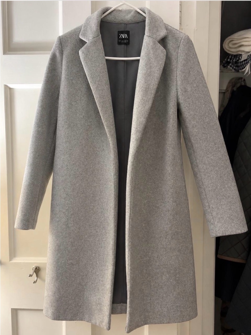 Zara Light Gray Long Wool-Like Coat